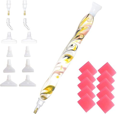 Resin Diamond Dotting Art Drill Pen Kit - 5D Handmade Arts with 14pcs Tips and 10 Waxes (Pink) in Saudi Arabia