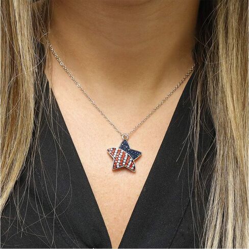 قلادة أمريكية من مجوهرات فيرونا للنساء والفتيات. قلادة باتريوت باللونين الأحمر والأبيض والأزرق.. علامة كلب، قلب، نجمة معلقة.. in Kuwait