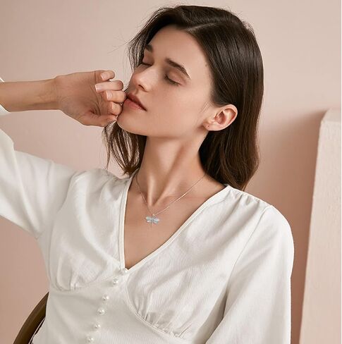 CUOKA MIRACLE Dragonfly Necklaces 925 Sterling Silver Dragonfly Jewelry Pendant Necklaces Opal Abalone Shell Dragonfly Jewelry Dragonfly Gifts for Women Girls Nature Lover in Kuwait