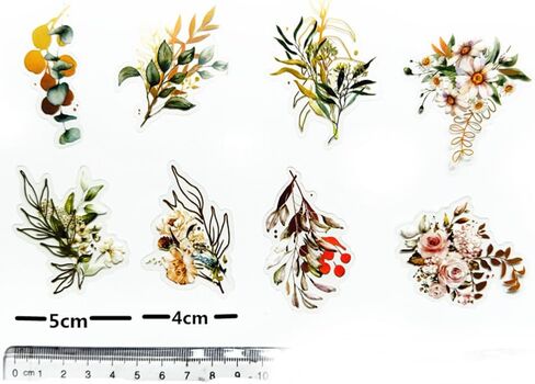240 قطعة من ملصقات نباتات الزهور الورقية الذهبية، ملصق زهور ثلاثي الأبعاد، ملصقات نباتية، ملصقات شارات شفافة شفافة لحزمة تزيين دفتر اليوميات DIY ألبوم القصاصات in Kuwait