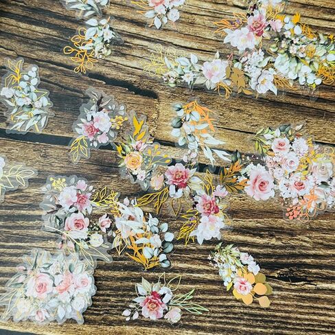 240 قطعة من ملصقات نباتات الزهور الورقية الذهبية، ملصق زهور ثلاثي الأبعاد، ملصقات نباتية، ملصقات شارات شفافة شفافة لحزمة تزيين دفتر اليوميات DIY ألبوم القصاصات in Kuwait