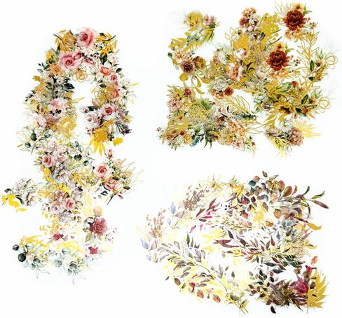 240 قطعة من ملصقات نباتات الزهور الورقية الذهبية، ملصق زهور ثلاثي الأبعاد، ملصقات نباتية، ملصقات شارات شفافة شفافة لحزمة تزيين دفتر اليوميات DIY ألبوم القصاصات in Kuwait
