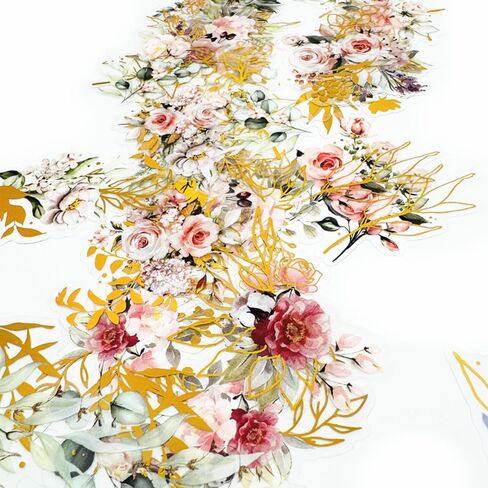 240 قطعة من ملصقات نباتات الزهور الورقية الذهبية، ملصق زهور ثلاثي الأبعاد، ملصقات نباتية، ملصقات شارات شفافة شفافة لحزمة تزيين دفتر اليوميات DIY ألبوم القصاصات in Kuwait