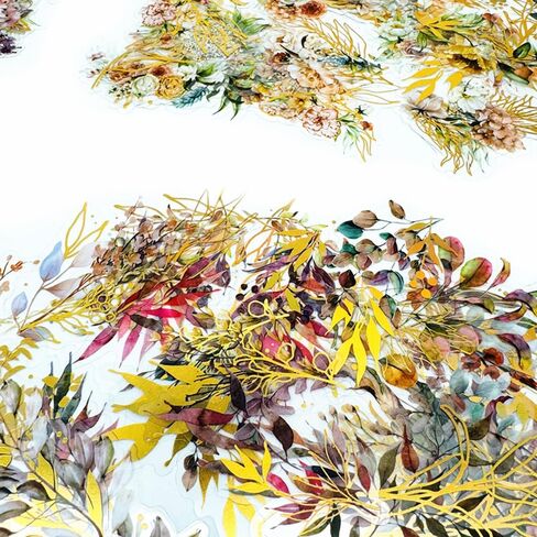 240 قطعة من ملصقات نباتات الزهور الورقية الذهبية، ملصق زهور ثلاثي الأبعاد، ملصقات نباتية، ملصقات شارات شفافة شفافة لحزمة تزيين دفتر اليوميات DIY ألبوم القصاصات in Kuwait