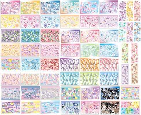 1800pcs Kpop Korean Photocard Stickers Book - Colorful Glitter Self-Adhesive Deco Stickers with Bubble Heart, Butterfly, Cat Cute Korean Deco for Journaling, Arts, Crafts, Scrapbook in Saudi Arabia