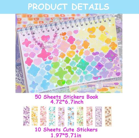 1800pcs Kpop Korean Photocard Stickers Book - Colorful Glitter Self-Adhesive Deco Stickers with Bubble Heart, Butterfly, Cat Cute Korean Deco for Journaling, Arts, Crafts, Scrapbook in Saudi Arabia