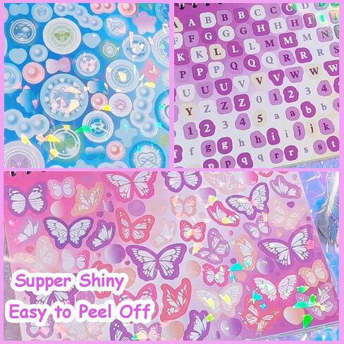 1800pcs Kpop Korean Photocard Stickers Book - Colorful Glitter Self-Adhesive Deco Stickers with Bubble Heart, Butterfly, Cat Cute Korean Deco for Journaling, Arts, Crafts, Scrapbook in Saudi Arabia