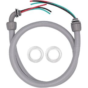 4FT 1/2-Inch Electrical AC Whip Kit,Nonmetallic Liquid Tight Flexible Electrical Conduit,6FT of Connecting Wires 3-Conductor 10-Gauge Wires with Straight/90 Degree Fittings