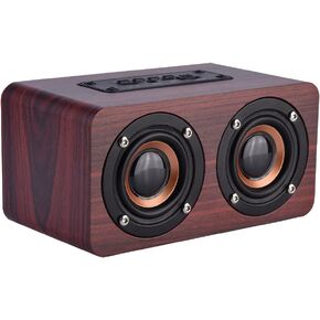 PUSOKEI Mini Wireless Bluetooth 4.2 Speaker, Wooden Combination Speaker Stereo Loudspeakers with 2 Horn,Portable Rechargeable Multimedia Music Speakers Support 3.5mm Input,TF