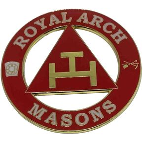 Royal Arch Masons - Masonic Auto Emblem[Red, White & Gold] Triple Tau [3" Diameter], Black/Gold, MT-116
