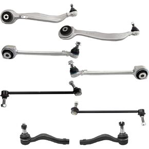 TRQ Front Control Arm Ball Joint Sway Bar Link Tie Rod Steering Suspension Kit 8pc for C230 C300 C350 E350 E400 AWD 4Matic