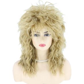 باروكة تينا للنساء مع قلادة وحلق شعر مستعار كبير أشقر 70s 80s شعر مستعار الروك البوري زي الهالوين شعر مستعار للحفلات in Kuwait