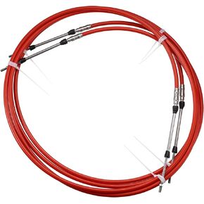 Motoforti Universal Marine Boat Throttle Shift Control Cable, 3M/10FT, Stainless Steel Rubber, Red, 2 Pc