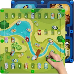 2 in 1 Magnetic Alphabet Maze Board, Animal ABC Learning Alphabet Games & Montessori Fine Motor Skills Toys for 3 4 5 6 Year Old Boys & Girls, Educational Letter Recognition Puzzle for Kids & Toddlers