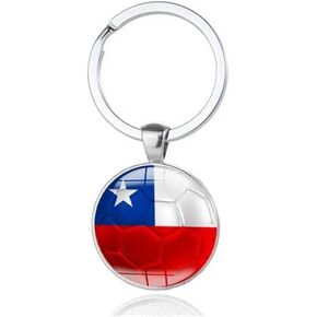 Art Attack Chilean Flag Soccer Keychain, Chile La Roja National Football Team Accessories History Party Favor Fan Car Key Chain Ring Pendant Charm (Silver)