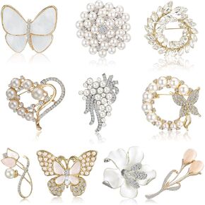 10 Pcs Brooches for Women Calla Lily Butterfly Pearl Brooch Pin Lapel Elegant Crystal Rhinestone Heart Flower Bulk Brooches for Wedding Bridal Dress Corsage Bouquet Coats Jackets Sweaters