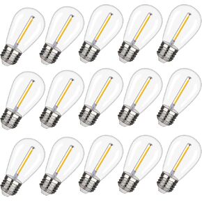 BORT S14 LED Replacement Light Bulb, Shatterproof Outdoor String Light Bulbs, 1 Watt to Replace 11Watts Incandescent Bulb, E26 Regular Medium Screw Base, 2200K Warm White, Non-Dimmable (15 Pack)