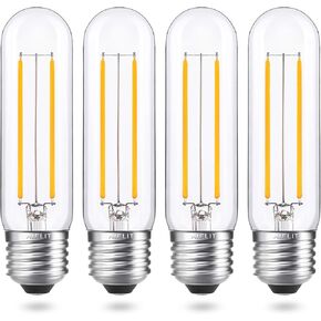 Vintage T10/T30 LED Bulb 25 Watt Equivalent, Warm White 2700K, 200 Lumens, E26 Base, 2W Dimmable Led Tubular Bulbs, Classic Filament Edison Bulb for Pendant Lights Chandelier, 4-Pack