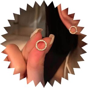 Vintage Hollow Rhinestone Hoop Earrings Open Crystal Circle Stud Earrings Gold Cz Circle Hoop Stud Earrings Sparkly Cubic Zirconia Earrings Jewelry for Women