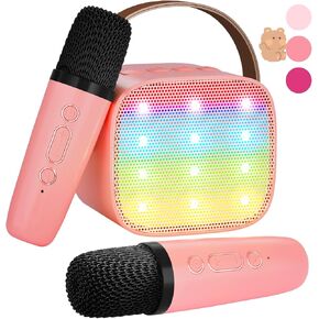 Kids Karaoke Machine, Kids Toys Birthday Gift for Girls, Mini Portable Bluetooth Speaker with 2 Wireless Microphone for Girl 5,6,7,8,10+Year Old(Sakura)