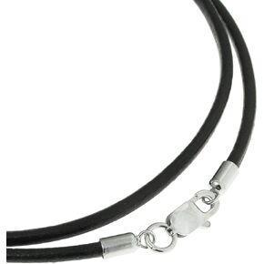 Black Leather 2mm Choker Necklace with Sterling Silver Lobster Clasp
