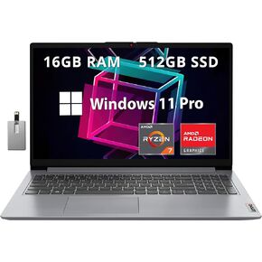 Lenovo IdeaPad 1 15.6" FHD Anti-Glare Laptop, AMD Ryzen 7 5700U, 16GB RAM, 512GB PCIe SSD, AMD Radeon Graphics, HD Webcam, WiFi 6, Bluetooth, Win 11 Pro, Cloud Gray, 32GB Hotface USB Card in Kuwait
