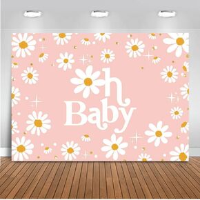 Mocsicka Retro Daisy Baby Shower Backdrop Boho Daisy Baby Shower Party Decorations Background Bohomian Daisy Floral Groovy Baby Shower Decor Cake Table Portrait Photoshoot Studio Props (Beige, 6x4ft)
