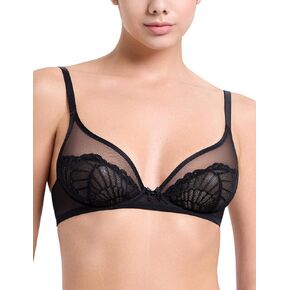 Wingslove Women's Sexy Lace Bra Demi Sheer See Through Plunge Mesh Bralette Unlined Underwire Support
