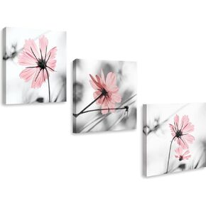 Genius Decor- Modern Bedroom Wall Art Pink Gray Flower Pictures Canvas Art Prints Framed Abstract Blush Wall Decoration (Pink)