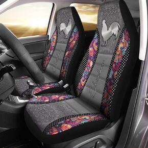 Red Rose Cock with Sunglasses Automotive Seat Cover, 2Pcs Car Accessories with Front Drive Seat Cover Universal, Protect Accessories for Women Men