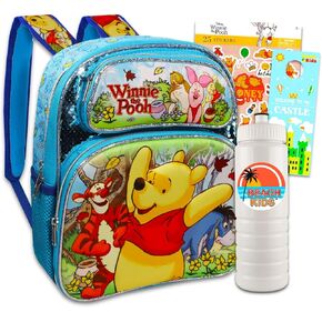 Winnie the Pooh Mini Backpack for Toddlers - Bundle with 12" Winnie the Pooh Mini Backpack Plus Water Bottle, Stickers, and More | Winnie the Pooh Backpack for Boys, Girls