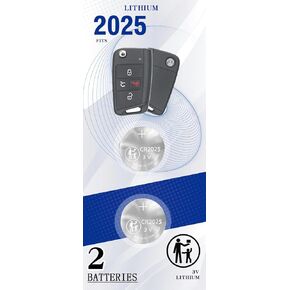 (2 Pack) CR2025 Remote Key Fob Battery Replacement for Volkswagen VW 2015-2021 Atlas GTI Golf AllTrack R SportWagen e-Golf Jetta Flip Key Shell Case Cover Part # 5G6 959 752 BG