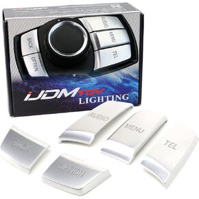 iJDMTOY Premium Satin Silver 5-Button Decoration Trims Compatible with BMW 1 2 3 4 5 7 X Series 5-Key Multimedia iDrive Knob Control Button