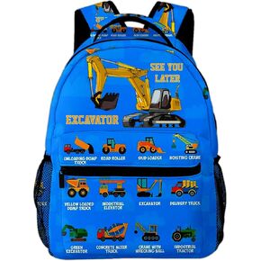 Truck Excavator School Backpack for Boys Kids Girls Adjustable Strap Waterproof 16 inch School BookBag Outdoor Daypack Gifts