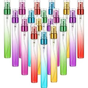 18 Pieces Mini Perfume Spray Bottles 10 ml Colorful Glass Fine Mist Sprayer Empty Spray Bottles Refillable Container Perfume Atomizer for Cleaning, Essential Oil, Liquid, 6 Gradient Colors