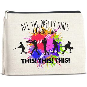 Softball - for Softball Lover - Softball Gift Ideas - Softball Makeup Bag - Softball Lover Cosmetic Bag Makeup Zipper Pouch
