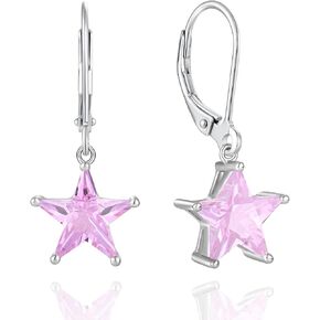 Cubic Zirconia Star Earrings 925 Sterling Silver Leverback Dangle Gemstone Earring Star Birthstone Jewelry Valentine's Day Gift for Wife Women