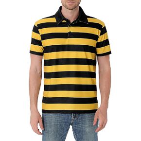 LINOCOUTON Men's Striped Polo Golf Button Up Short Sleeve Shirt