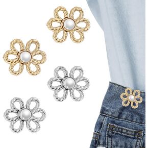 Pant Waist Tightener, 4 Sets Detachable Flower Jean Buttons for Loose Jeans No Sew and No Tools Instant Button Pins for Pants Jeans Waist Tightener Button for Jeans to Make Smaller