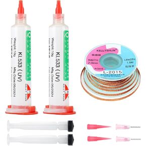 No Clean Soldering Flux Paste & Solder Wick,Liquid Soldering Flux for Electronics 10ML (2PACK), Braid for Remover 1500MM Desoldering Wick (1PACK)