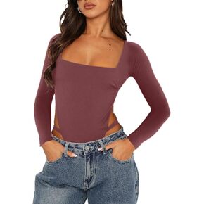 بدلة للجسم نسائية من AGECODE برقبة مربعة وأكمام طويلة مثيرة ذات قصة عالية بدون ظهر in Kuwait