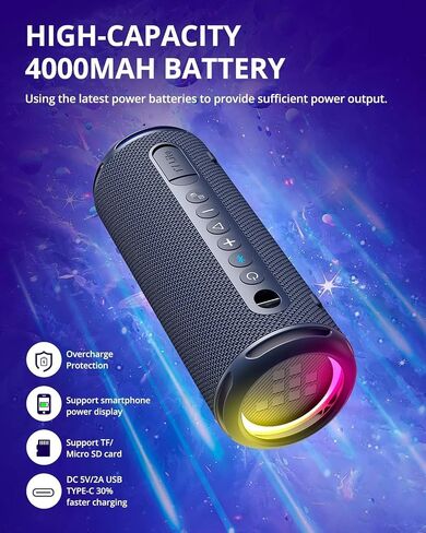 Tronsmart T7 Lite 24W Ultra Portable Bluetooth Speaker, Punchy Bass, 3 Lighting Modes, 24H Playtime, IPX7 Waterproof, Wireless Stereo Pairing, Bluetooth 5.3, for Home Outdoor Travel (Deep Blue) in Saudi Arabia