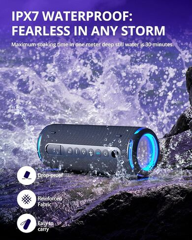 Tronsmart T7 Lite 24W Ultra Portable Bluetooth Speaker, Punchy Bass, 3 Lighting Modes, 24H Playtime, IPX7 Waterproof, Wireless Stereo Pairing, Bluetooth 5.3, for Home Outdoor Travel (Deep Blue) in Saudi Arabia