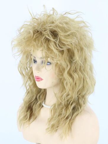 باروكة تينا للنساء مع قلادة وحلق شعر مستعار كبير أشقر 70s 80s شعر مستعار الروك البوري زي الهالوين شعر مستعار للحفلات in Kuwait