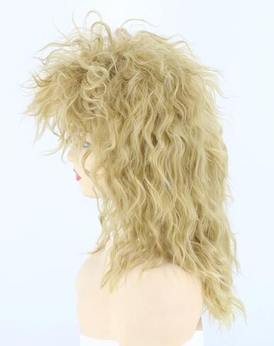 باروكة تينا للنساء مع قلادة وحلق شعر مستعار كبير أشقر 70s 80s شعر مستعار الروك البوري زي الهالوين شعر مستعار للحفلات in Kuwait