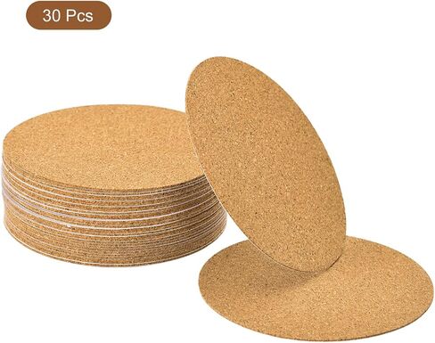 uxcell 30 Pcs Self-Adhesive Cork Round, 2mm Thick 3.5" Diameter Cork Tiles Backing Sheets Cork Coasters for DIY Crafts, Brown in Saudi Arabia