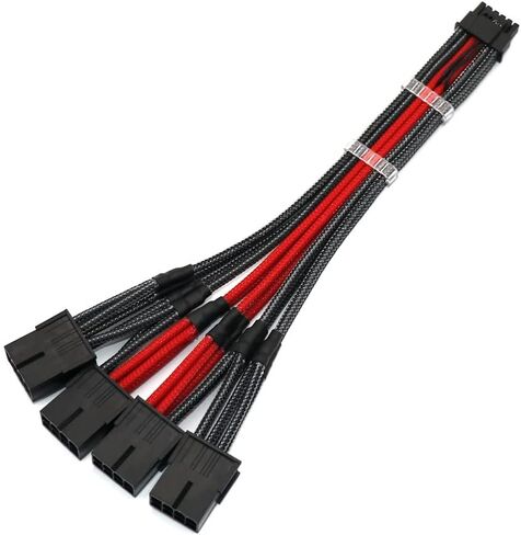 سلك 16AWG أكثر سمكًا 600 واط 12VHPWR إلى 4 قطع PCI-E 8Pin GPU Graphics PCIE 5.0 كابل RTX4080Ti RTX4090Ti كابل تمديد إمداد الطاقة (برتقالي كربوني) in Saudi Arabia