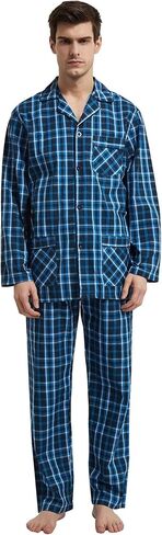 GLOBAL Pajamas for Men Pj Set 100% Cotton Pajama Long Sleeve/Pants Plaids Loungewear sets in Kuwait