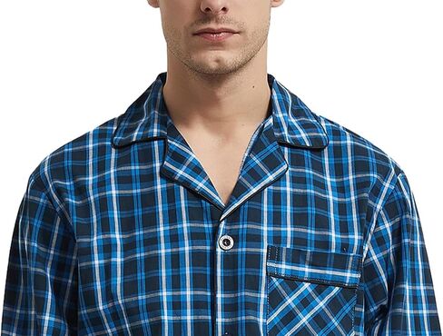 GLOBAL Pajamas for Men Pj Set 100% Cotton Pajama Long Sleeve/Pants Plaids Loungewear sets in Kuwait