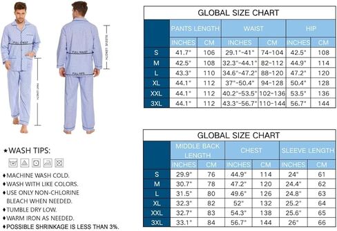GLOBAL Pajamas for Men Pj Set 100% Cotton Pajama Long Sleeve/Pants Plaids Loungewear sets in Kuwait